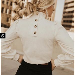 Bohme Cream Turtleneck Ribbed Long Sleeve Top